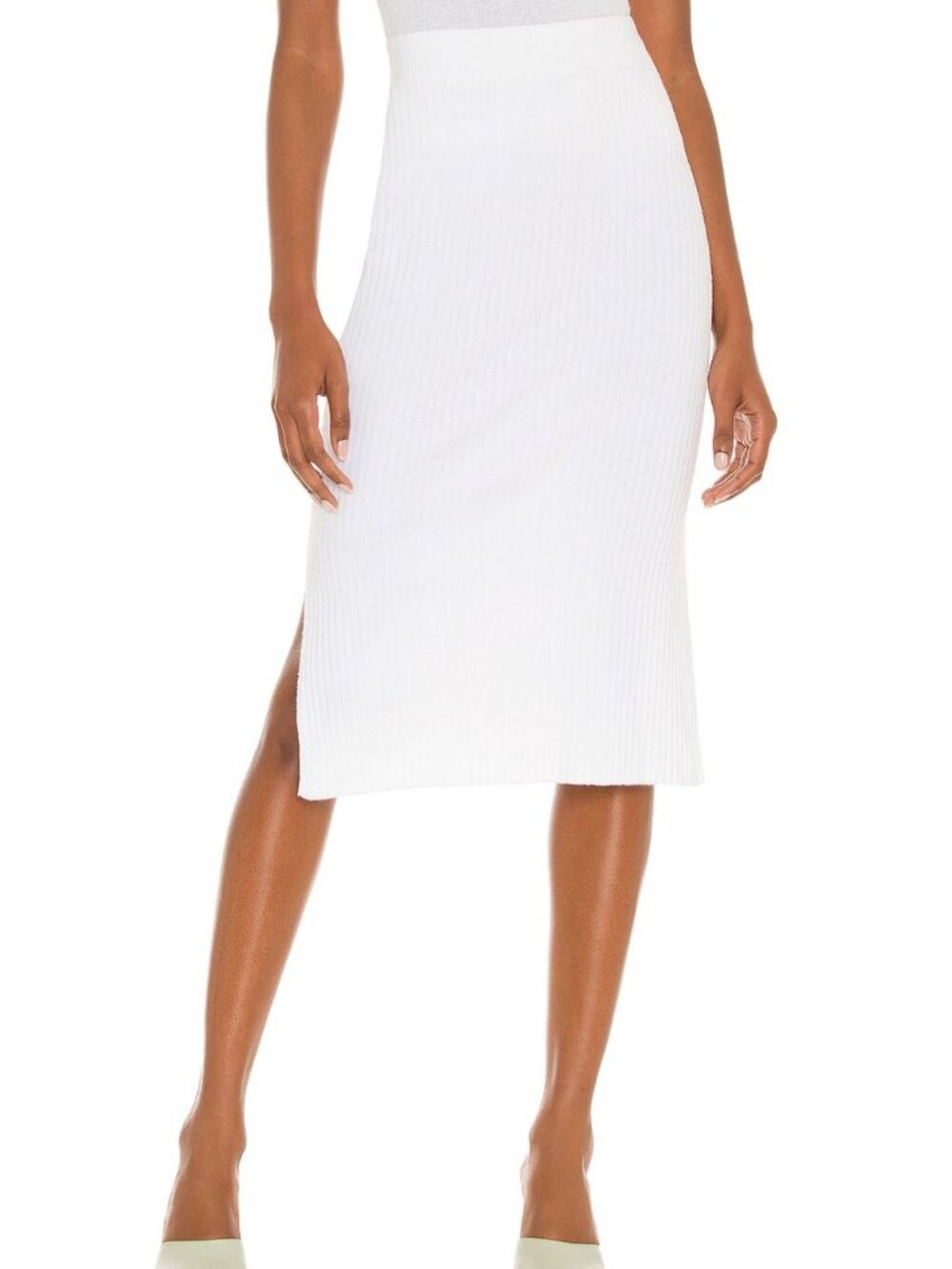 One Grey Day OGD Shani Cotton Knit Midi Skirt in White Size Large